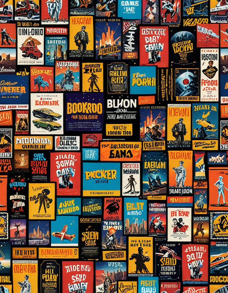 A dynamic collage showcasing a contrast between iconic blockbuster movie posters and cult classic film posters. The collage should include elements like cityscapes, vintage cinema reels, and popcorn. Highlight upcoming film titles in a futuristic font. vibrant colors. 3D.